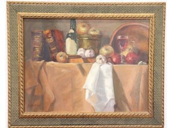 Preamble To The Feast, Original Oil On Canvas, Signed R. Bruton, Super Swanky Frame