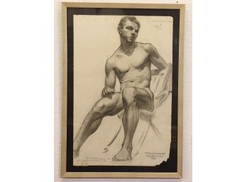 Seated Male Nude Study, Edmunde Mullieu For 1929 Art Student's League Class, Charcoal On Paper, Annotated