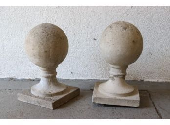 Pair Of Cast Cement Cannonballs' Garden Sculptures