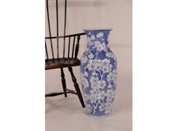 Small Chinese Poppy Blue & White Poppy Vase - 10' H