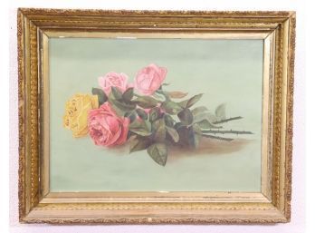 Four Roses Still Life, Vintage Passe-Partout Gilt-style Frame