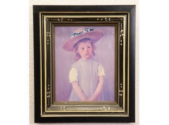 Superb Delicate Floral Inlay Tricolor Frame With Portrait Print  Of Young Lass In Hat
