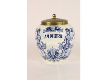 Vintage Hand Painted Delft Blue Holland  Amphora Tobacco Lidded Jar