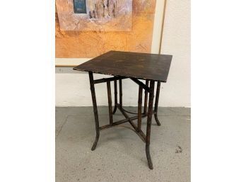 Aesthetic Movement Style Scorched Bamboo Side Table - Fading Lacquer Painted Bird Top