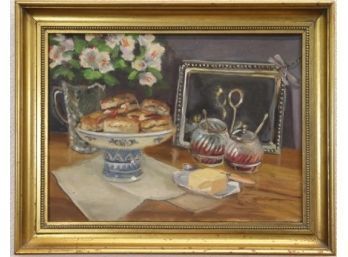 Framed Still Life With Biscuits, Jam, Cultured Butter, And A Curious Dragonfly