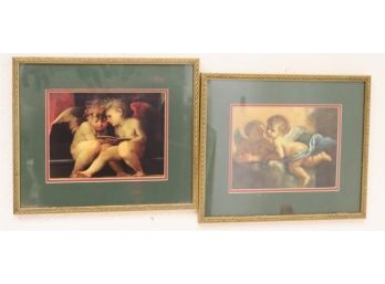 Superbly Framed Pair Of Cherub Pairs Contemporary Prints - After Fiorentino And Grace