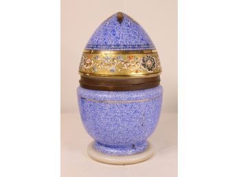 Vintage Polychrome Enameled Glass Egg Cordial Keeper - Missing Glasses And Center Bottle