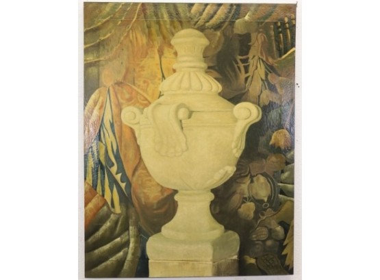 Overpainted Frame Still Life White Grecian Urn & Lemons Oil On Canvas