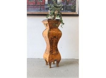 Sublime Woodcraft: Baroque Column Pesestal With Masterful Inlay On Bird's Eye Maple  With Marble Top