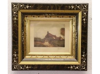 Sophisticated Inlay And Faux-finish Frame With Signed, Dated, And Titled Watercolor Landscape
