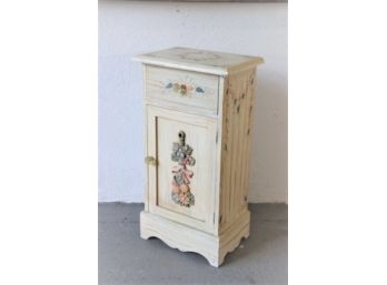 Decorative Side Table - Distressed Glaze With Colored Flowers Stencil And Applique
