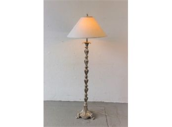 British Colonial Style Floor Lamp With Conoid Shade And Satin Brass Tone Finish
