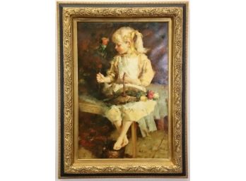 Gilt Black Gilt Frame And Girl With Roses Oil On Canvas Brondon Fine Art COA#: BRO 029539