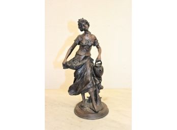 Moreau Style Demoiselle With Jug And Flowers Resin Statue
