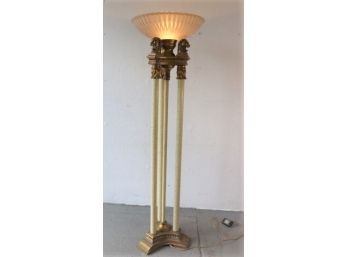 Three Column Egyptian Revival Torchiere Floor Lamp - Dimmable