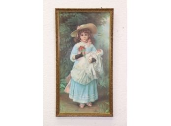 Young Lass Holding Doll And Flowers Decorative Framed Wall Art