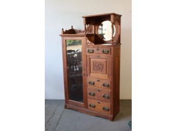 Vintage Side By Side Curio Cabinet And Bureau - Ornate Turnings And Carvings