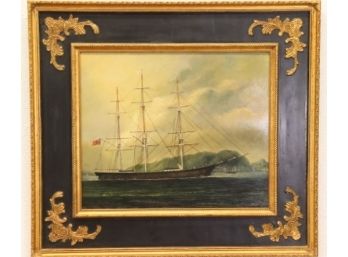 Royal Navy Three-Masted Frigate Signed Decorative Oil On Canvas COA#: BRO 015472