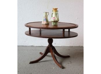 Georgian Style Two Tier Oval Dumbwaiter Table With Brass Capped Triple Talon Feet