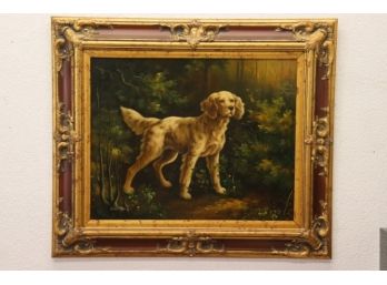 Red And Gold Louis XVI Style Frame With Spaniel Portrait Oil On Canvas Brondon COA#: BRO 006074