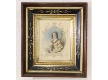 Oval Portrait Of 18th Century Style Woman, Layered Inlay Frame