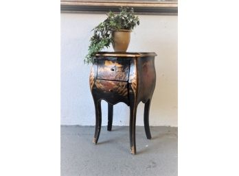 Chinoiserie Black Lacquer And Painted Scenic Small Bombe Table Chest - Craquelure Widely Present