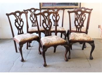 Suite Of Six Arts Nouveau Style Side Chairs With Autumnal Needlepoint Seats
