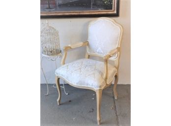 Silent Elegance: French Provincial Fauteuil Chair Cream On White Floral Cameo Brocade