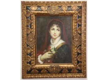 Extravagantly Detailed Romanesque Revival Frame With Brondon Art Oil Painting After Jacquet