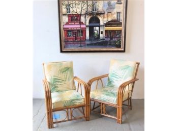 Pair Of Palm Beach Regency Bamboo Lounge Chairs