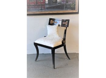 Maitland-Smith  Klismos Side Chair In Black With Gilt Style Fleur De Lis Adornments