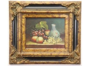 Exquisite W.Jenkins Small Still Life With Grapes And Vase, Oil On Canvas - Signed Lower Left
