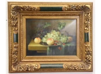 Grapes And Vines Still Life On Canvas Signed Valenti In Rococo Gold And Jade Frame