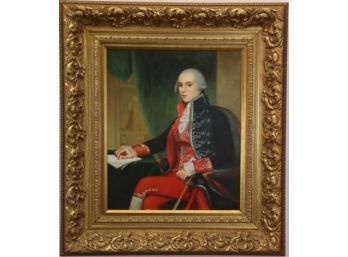 18th Century Style Portrait In Beautifully Adorned Frame- Signed Oil On Canvas (gilbert Stuart Rip-off)