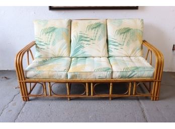 Palm Beach Regency Settee In Bamboo And Bent Cane And Tropical Upholstery