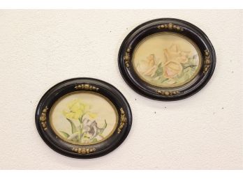Chocolate Brown And Gold Oval Frames With Decorative Flower Prints