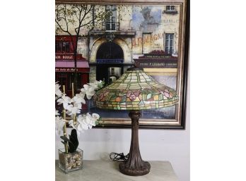 Delightful Floral Mosaic Tiffany Style Table Lamp With Plated Onion Base