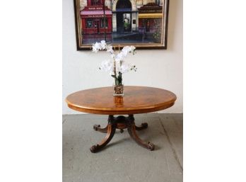 Low Table Of Astonishing Woodwork: Burl And Crotch Triple Wood Inlay And Parquetry On Greek Key Scrolled Legs