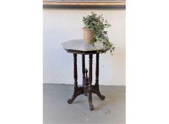 Octagonal Grey Ochre Marble Top Side Table On Gothic Spindle Scroll Legs