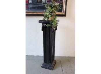 Black Lacquer Fluted Square Column Pedestal In Wood And Gesso