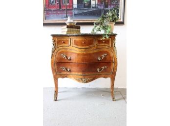 Marble Top French Bombe Chest -luxuriously Inlaid And Mounted Ornament