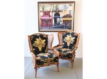 Two Cane Sided British Raj Revival Style Wing Chairs