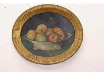 Oval Fluted Gold Frame With Decorative Bowl Of Apples On Board