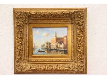 Gondolas In Venice In Fulsome Gilt Style Frame, Signed R. Mario