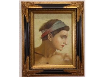 Highly Detailed Gold And Black Frame With Decorative Signed Art On Canvas