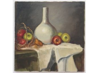 Gourd Vase On White Cloth, Oil On Canvas