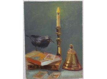 Curses, It's A Book, Bell, And Candle Weighted Still Life With Raven, On Board