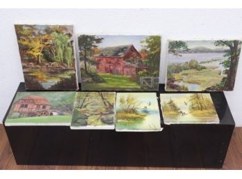 Group Lot Paintings: Barns, Birds, Bridge Landscapes, Including Ducks In Flight (2), Signed By Gailey