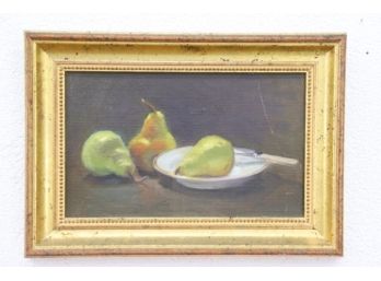 Trio Of Disoriented Bartlett Pears, Framed Original On Canvas