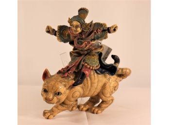 Chinese Style Ceramic Roof Tile Of A Warrior On A Cat  THIS IS NOT OLD. DECORATIVE QUALITY